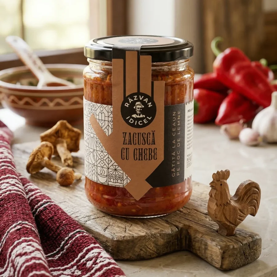 Zacusca cu ghebe gatite la ceaun pe foc de lemne